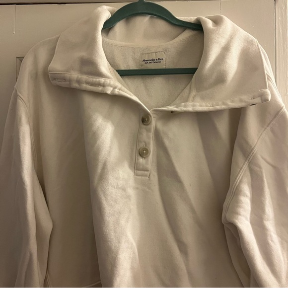 Abercrombie & Fitch Soft Collection Sweater Sweatshirt Buttons Collar White XL - Picture 4 of 8